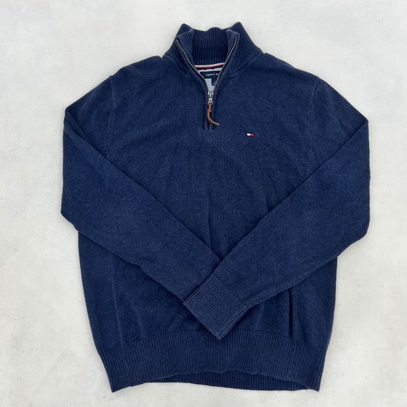 Tommy Hilfiger Other - Tommy Hilfiger Mens Size M 1/4 Zip Pullover Sweater Blue Mock Neck Logo